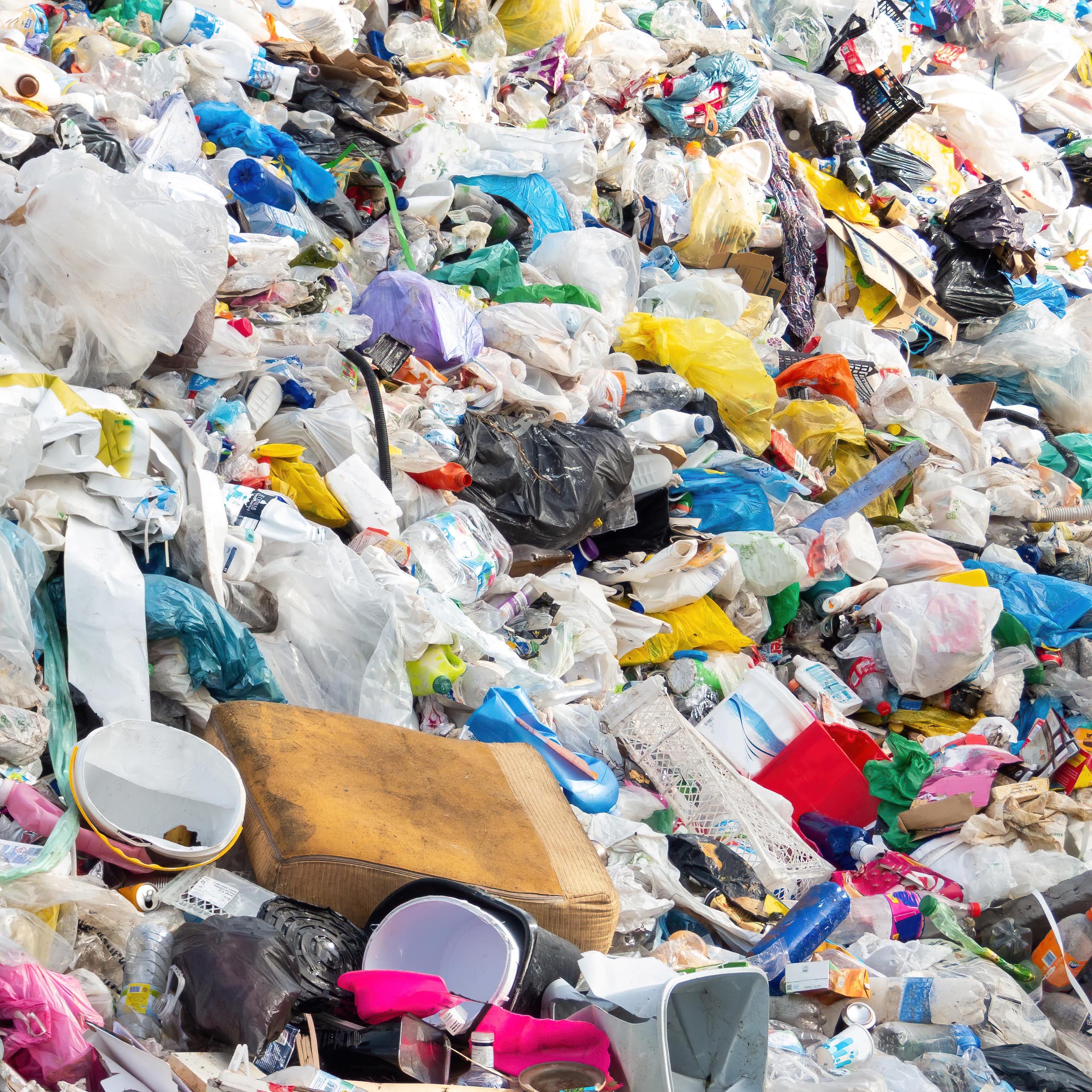 Plastic waste at a recycling plant. 