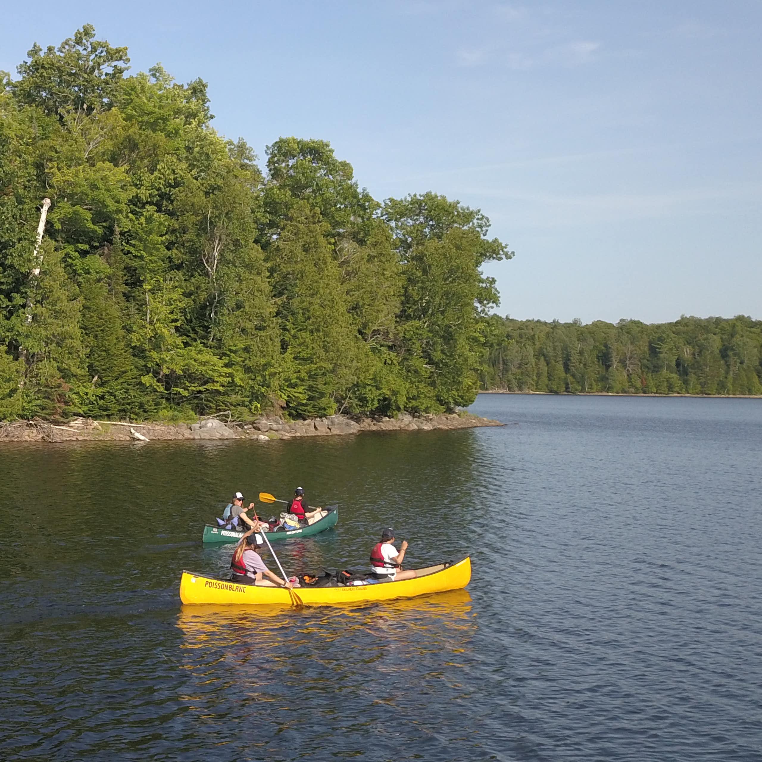 People seen in canoes on the water.