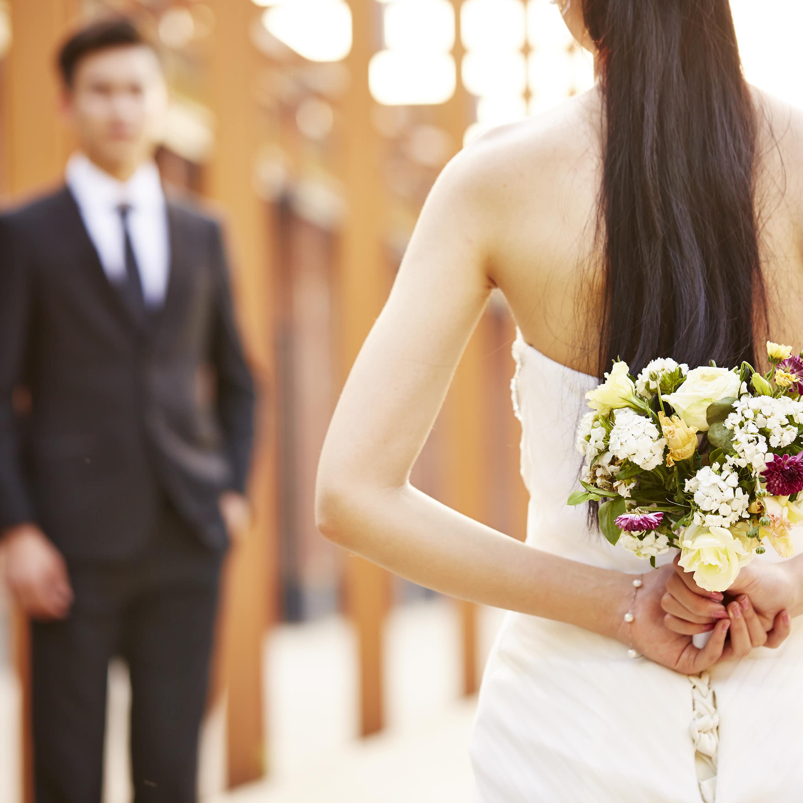 A Chinese couple on their wedding day.