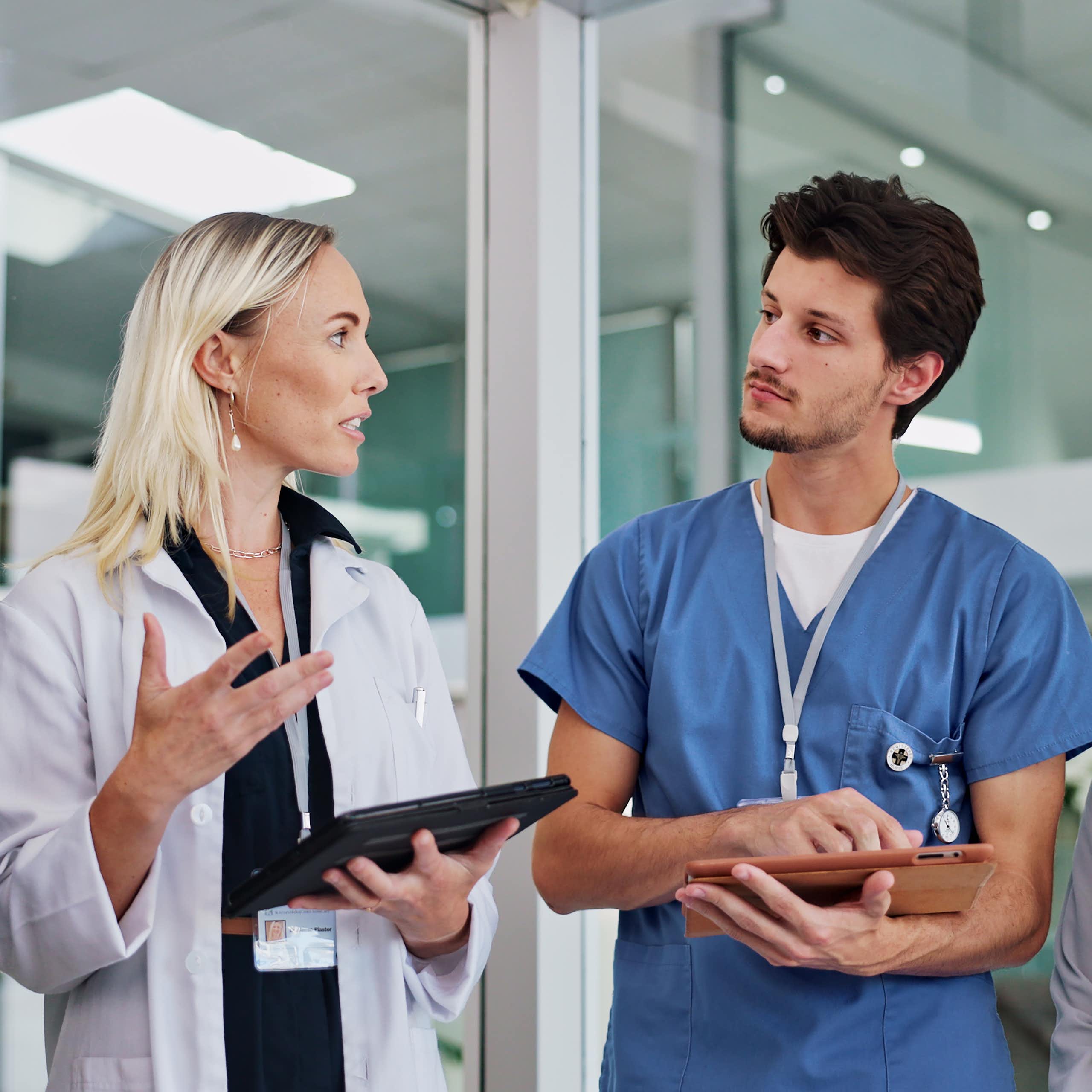 A group of health-care workers talking