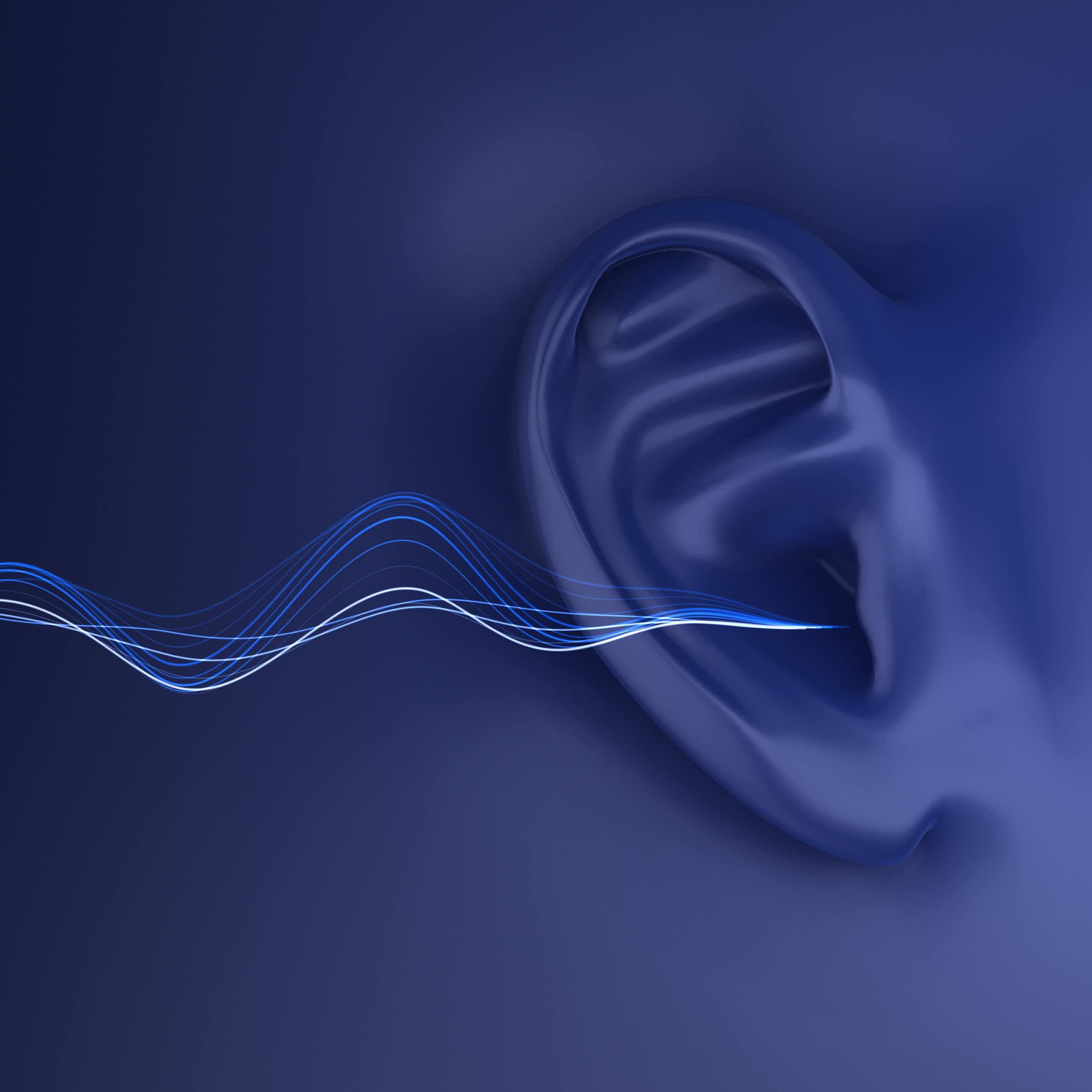 Illustration of human ear with sound waves entering it