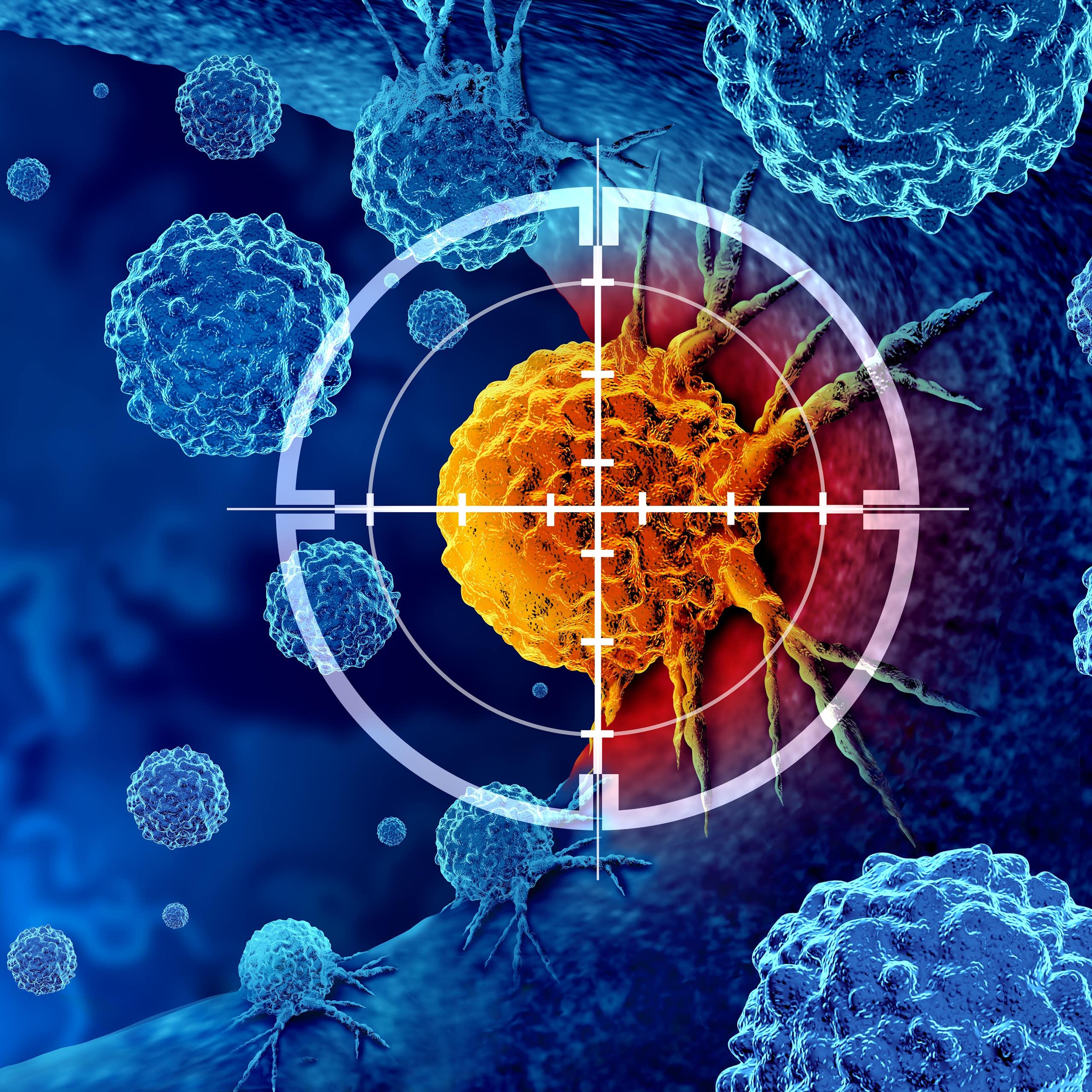 Graphic of a cancer in the crosshairs of a rifle.