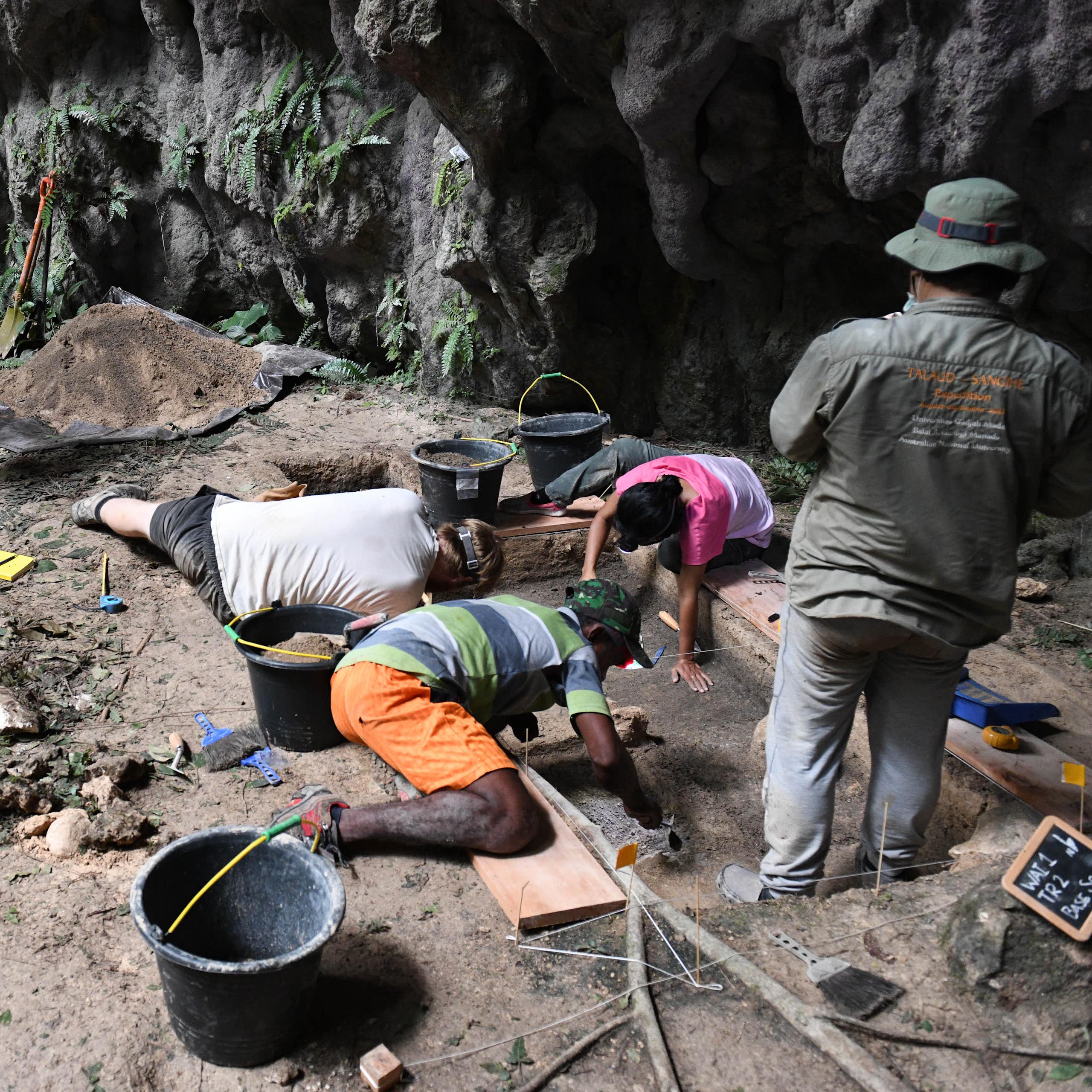 An archaeological excavation at Mololo Cave in West Papua. 