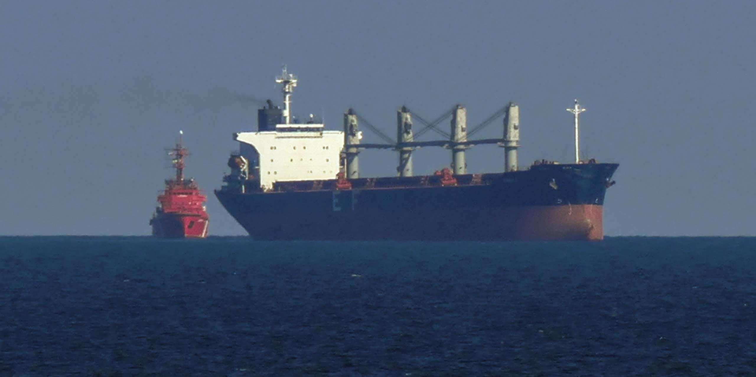 Cargo ships heading across the Black Sea towards Ukrainian ports. 