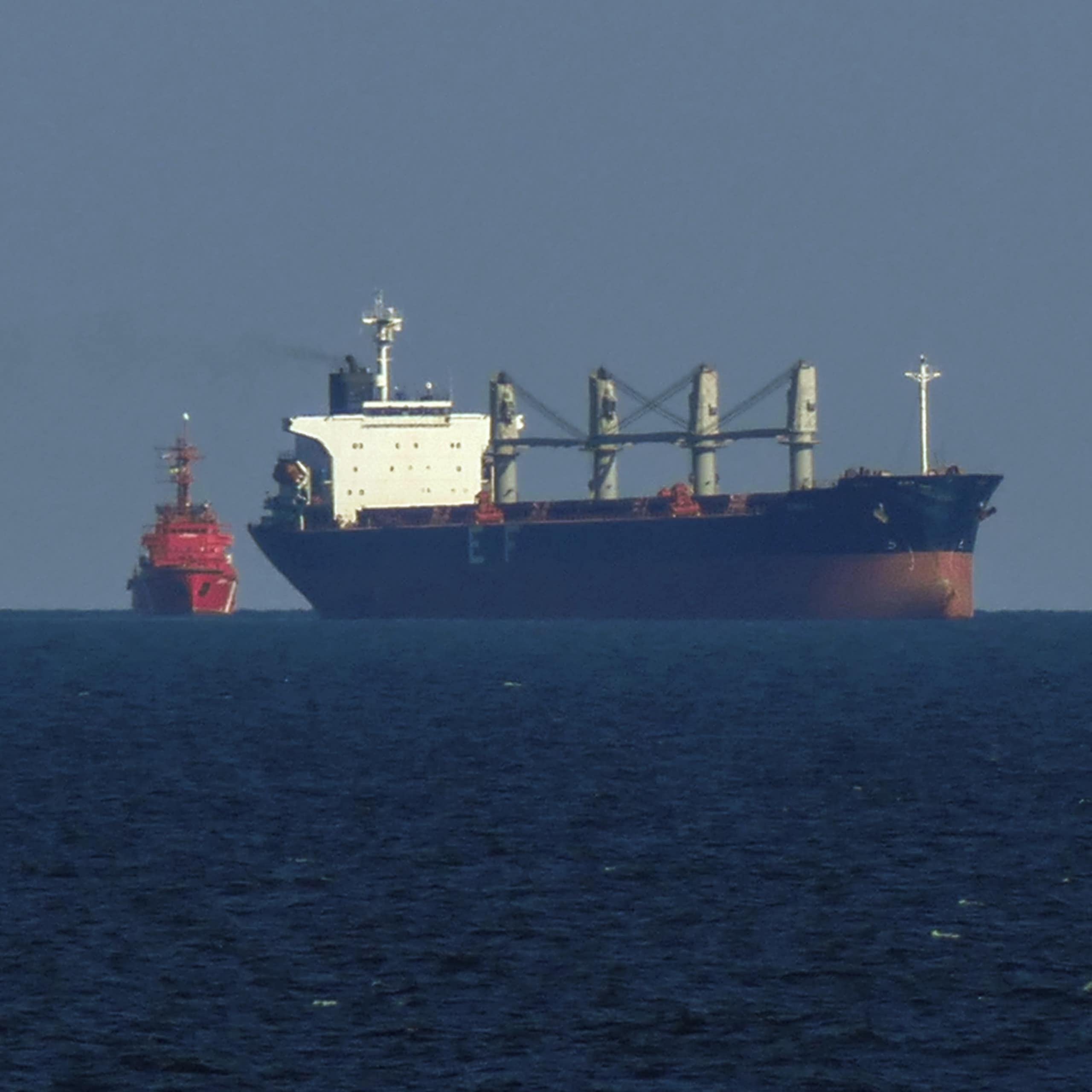 Cargo ships heading across the Black Sea towards Ukrainian ports. 